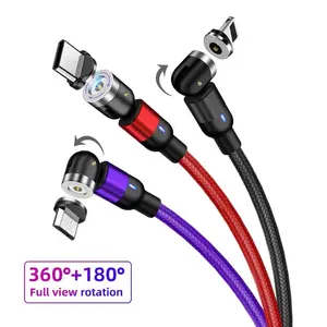 Magnetic 3-in-1 540 Degree Rotation Charging Data Cable, 1m length, 1 Piece Charging Data Cable Cord, Phone Accessories for Type-C, Micro USB, iPhone lightning  connector Electronic Device Smartphone Cellphone Mobile Charger multi-charging cable