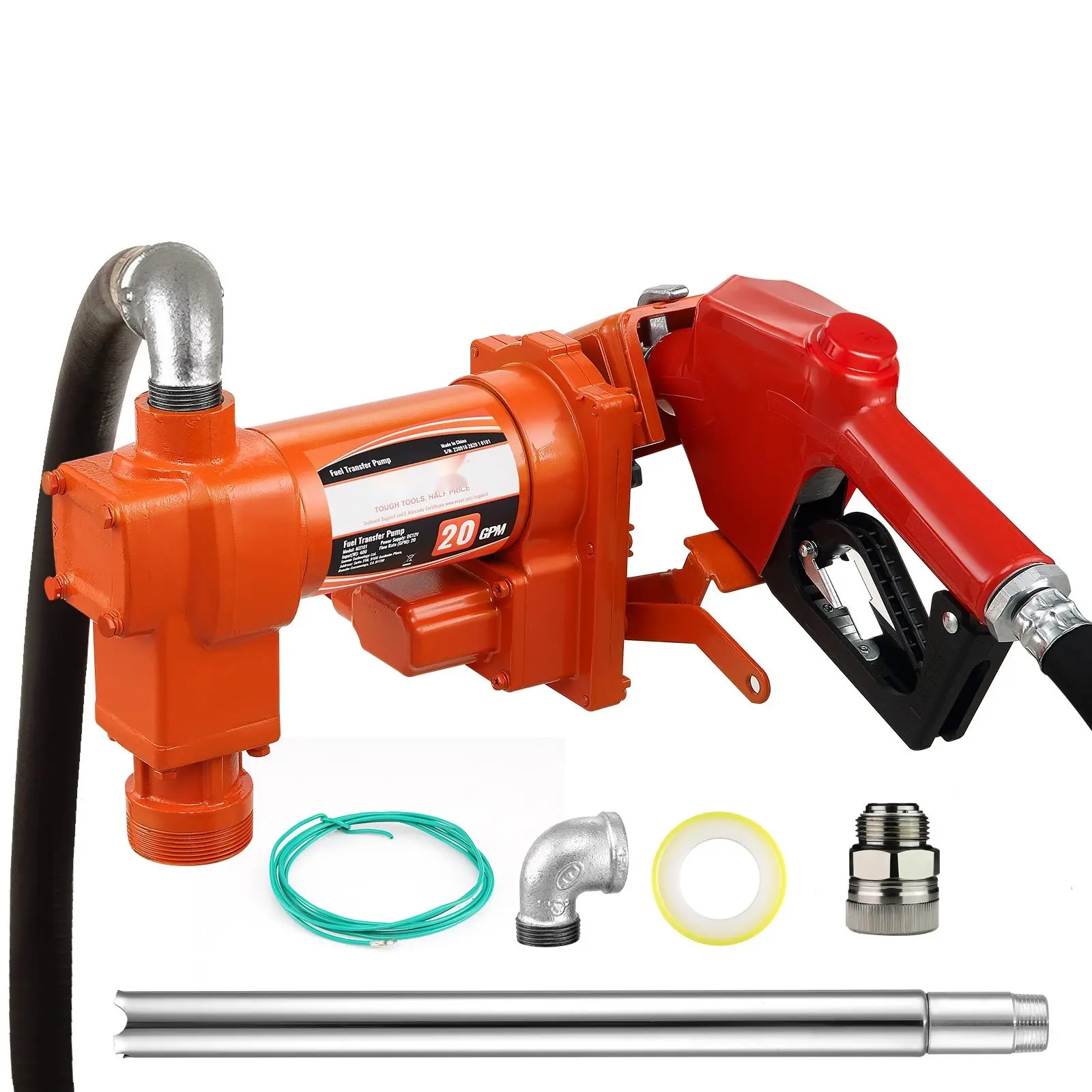 Fuel Transfer Pump, 12V DC, 20 GPM Capacity, 1/4 HP, Gasoline Extractor With Automatic Nozzle, Discharge Hose And Suction Pipe, Suitable For Gasoline, Diesel, Kerosene, Ethanol, Methanol Blends And Biodiesel