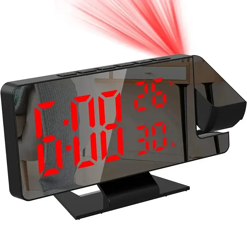 Multifunctional Alarm Clock - Modern Plastic Colored LED Digital Clock with Built-In Color Backlit Display, Ceiling Projection, Time-Temperature Readout, Snooze, Electronic Timer, Desktop Home Decor for Bedrooms