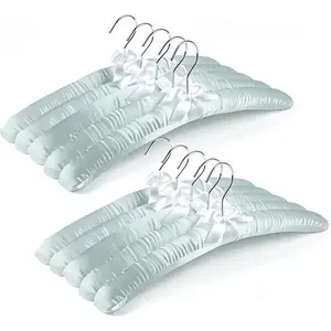 "Premium 10 Pack 17 Inch Satin Padded Hangers, Non-Slip Cushioned Hangers for Delicate Clothing, Soft White Hangers for Sweaters and Dresses, Reusable and Space-Saving" Organiser Plastic