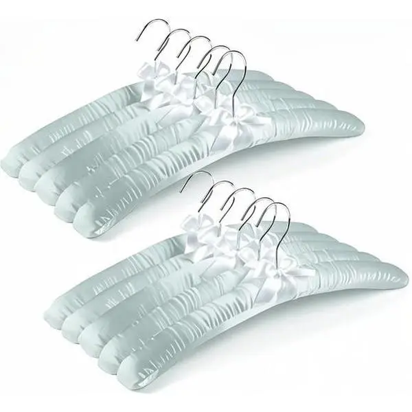 "Premium 10 Pack 17 Inch Satin Padded Hangers, Non-Slip Cushioned Hangers for Delicate Clothing, Soft White Hangers for Sweaters and Dresses, Reusable and Space-Saving" Organiser Plastic