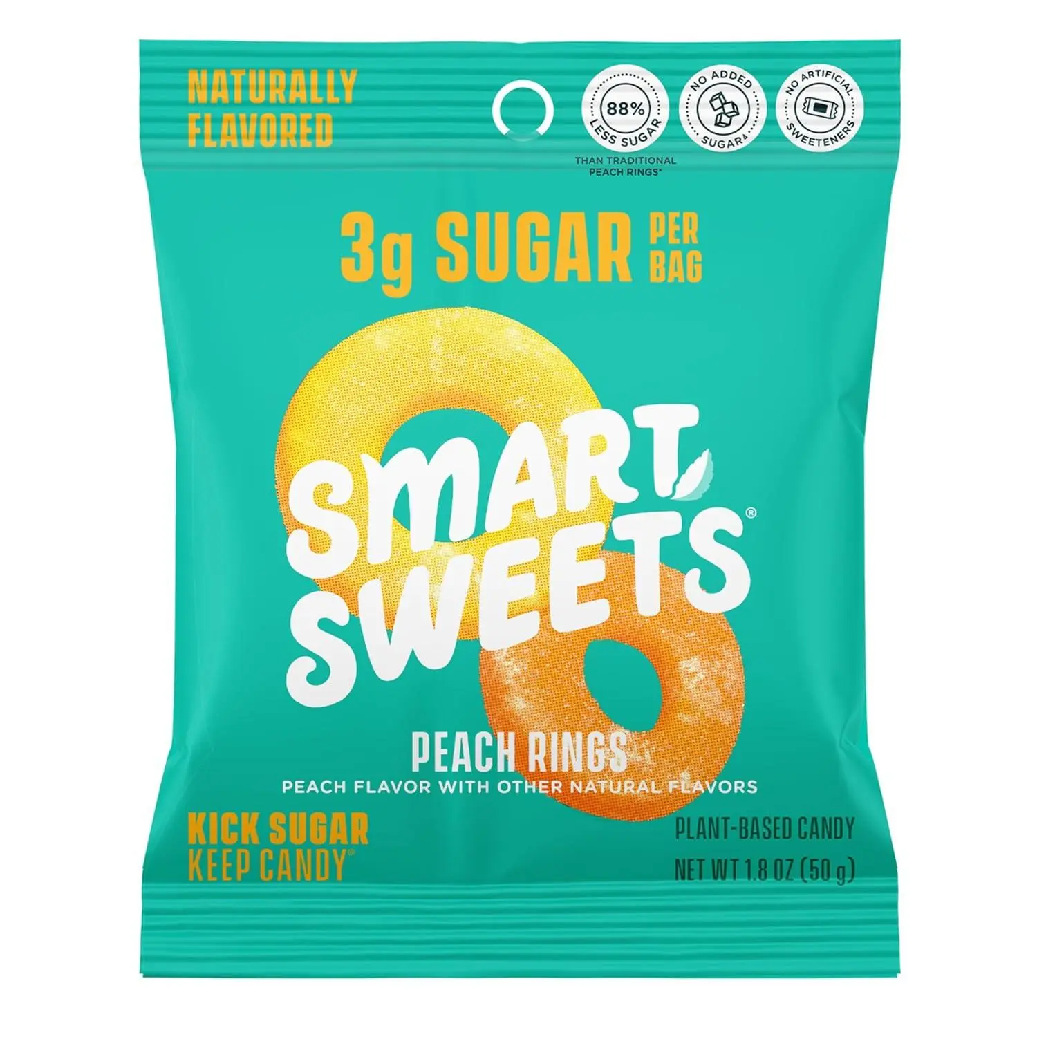 SmartSweets Peach Rings Low Sugar Gummy 1.8 oz 12 ct