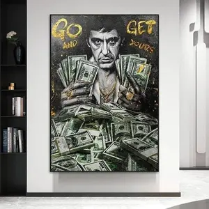 Scarface x Tony Montana Gangster Money Wall Art Motivational Quote Sport Shirt, Gift For Fan Set Pop Culture Poster Dollar Cash Art with Iconic Movie Character
