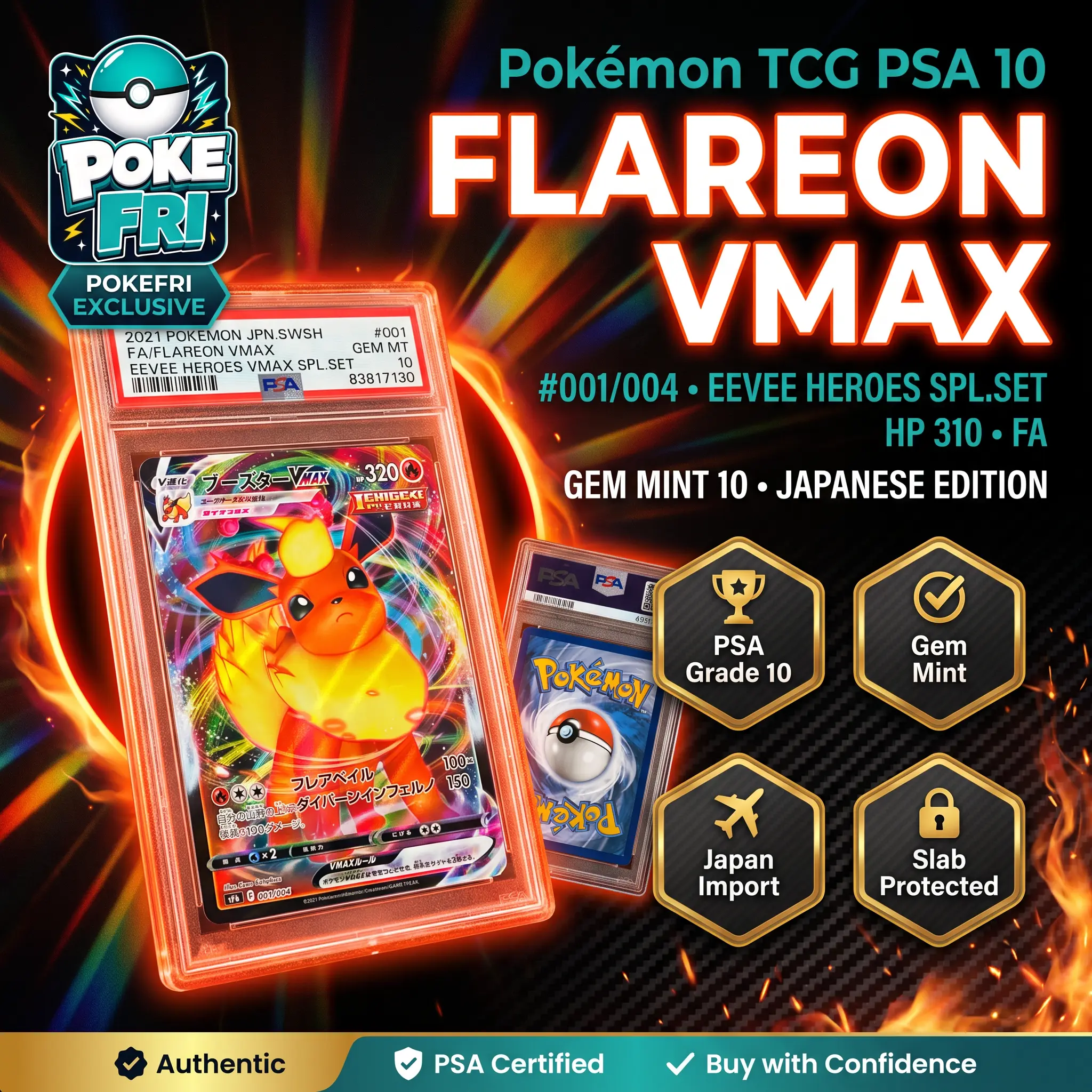 2021 Pokémon Japanese Eevee Heroes VMAX Special Set Flareon VMAX #001/004 | PSA 10