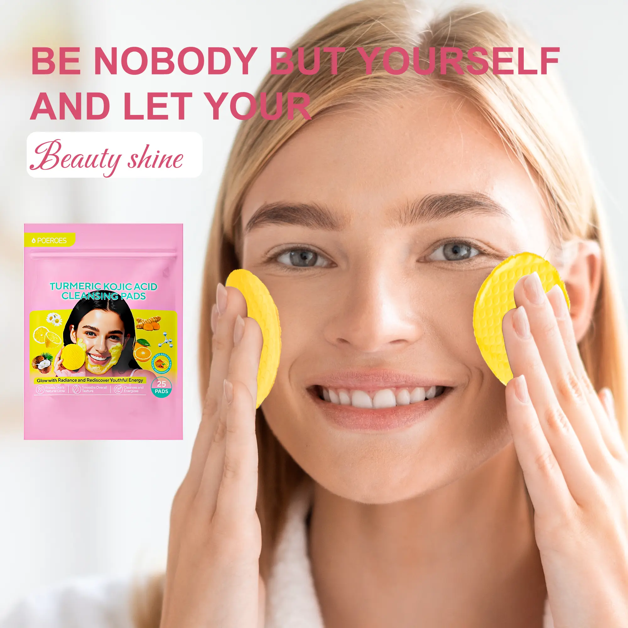 Turmeric Blend Cleansing Pads (100 Pieces) - Foam Makeup Remover with Turmeric Kojic Acid, Niacinamide, Hyaluronic Acid - Exfoliating Soothing Daily Tool for Deep Cleanse, Dark Spot Correction - Gentle Wipe for Sensitive Skin, Face Neck Déco, Body Adults,