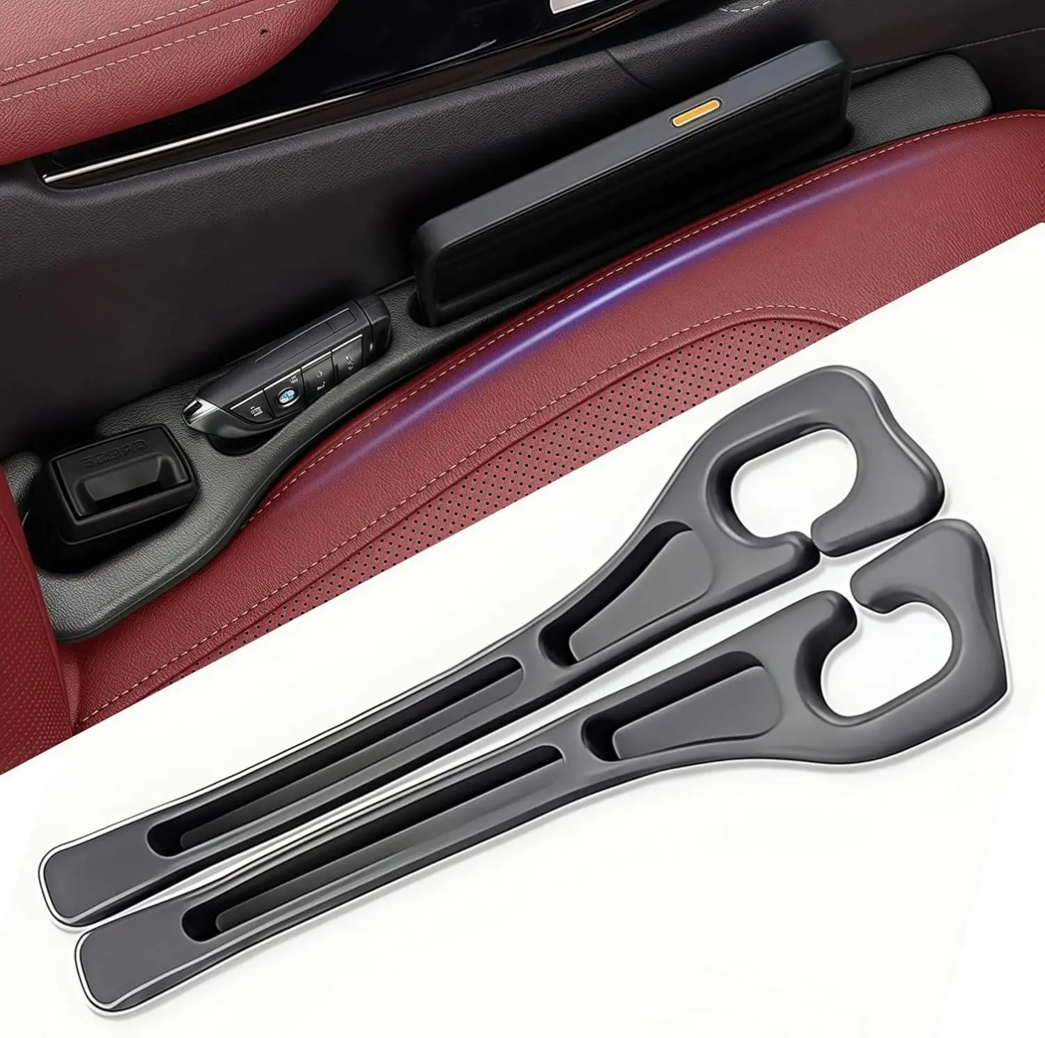 Car Seat Gap Filler, 2-Pack Universal Fit Car Seat Gap Plug Anti-Drop with Storage, Soft Foam to Fill The Gap Between Seat and Console, Auto Accessories for SUV Truck Sedan