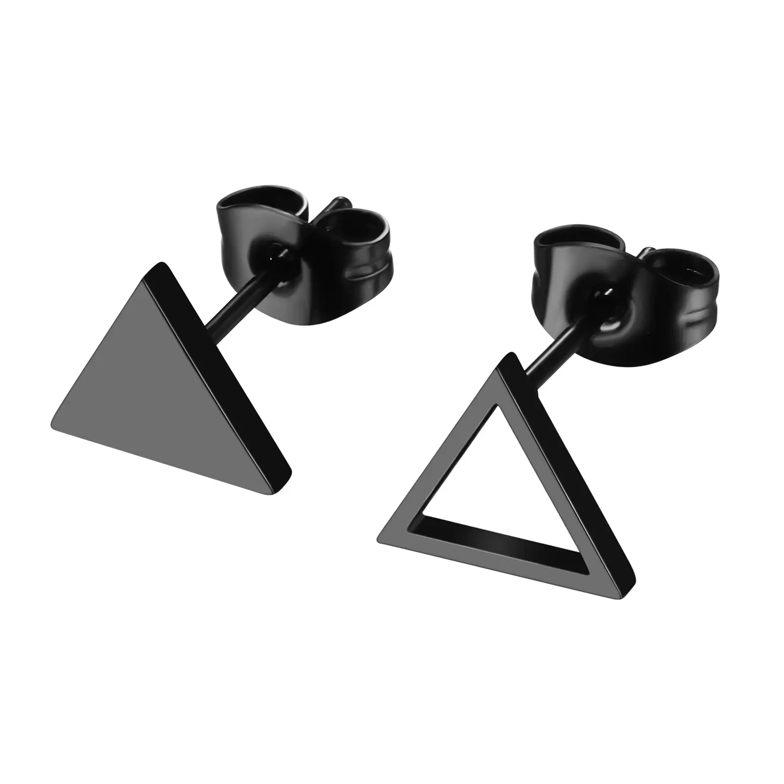OIDEA Triangle Asymmetric Metal Stud Earrings, 316 Surgical Steel Thin Anti-Rust Mini Black Metal Studs, Hypoallergenic Hollow Geometric Mismatched Earrings for Men Women, Metal Studs Earrings, Thin Steel Earrings