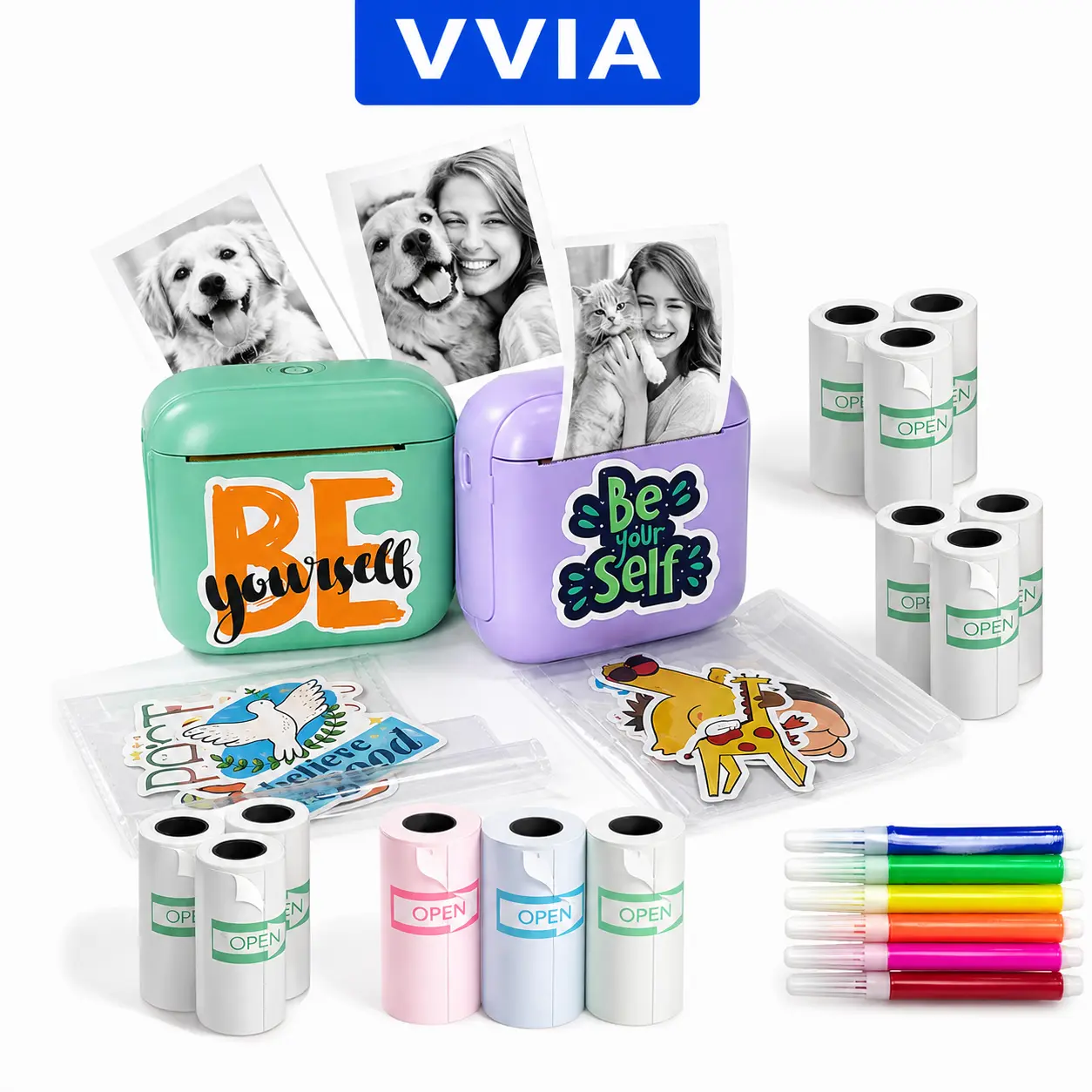 Portable Thermal Printer, 1 Set USB Rechargeable Wireless Printer with DIY Random Stickers Included, Optional 1 Roll/13 Rolls of Thermal Paper, Suitable for Home, Office, and School, Perfect Holiday Gift Choice Pocket Printer photo printer