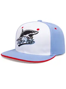Fashionable and trendy new shark jumping embroidery color blocked flat brimmed hat men's street hip-hop hat women's outdoor casual hat sports hat outdoor decorative hat sunshade hat baseball hat Embroidered Hat Embroidered Cap