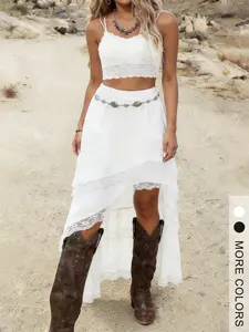 Women's Bohemian Irregular Hem Skirt, Fit, Summer Party Casual Vibe, Perfect Match for Beach Music Festivals, Vintage Boots Included