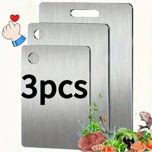 3PC of 304 high-quality stainless steel cutting board, kitchen meat board with flat edges, food-grade stainless steel easy-to-clean kitchen tools (S + M + L) Chopping Knives