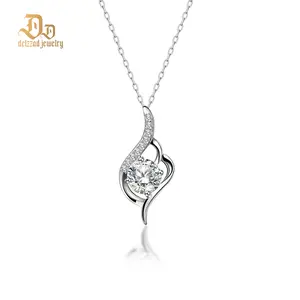 Delzzad 1ct Love Necklace Pendant Round Cut Synthetic Moissanite Pendant S925 Chain Christmas Gift For Women