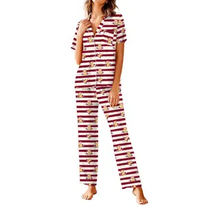 Avidlove Women Pajamas Set Notch Collar Soft Sleepwear Pjs Short Sleeve Button Down Nightwear with Long Pants