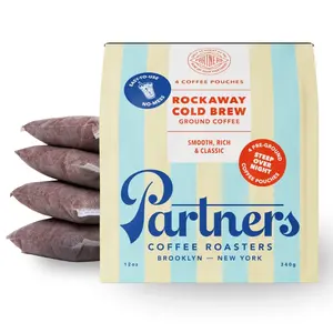 Partners Coffee Rockaway Cold Brew Pouches – 4-Pack, Medium Roast 12oz | Specialty Cold Brew (Smooth, Rich & Ready to Steep)