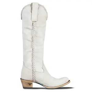 Lane Womens Plain Jane Braided Round Toe Casual Boots Knee High Low Heel 1-2" - White