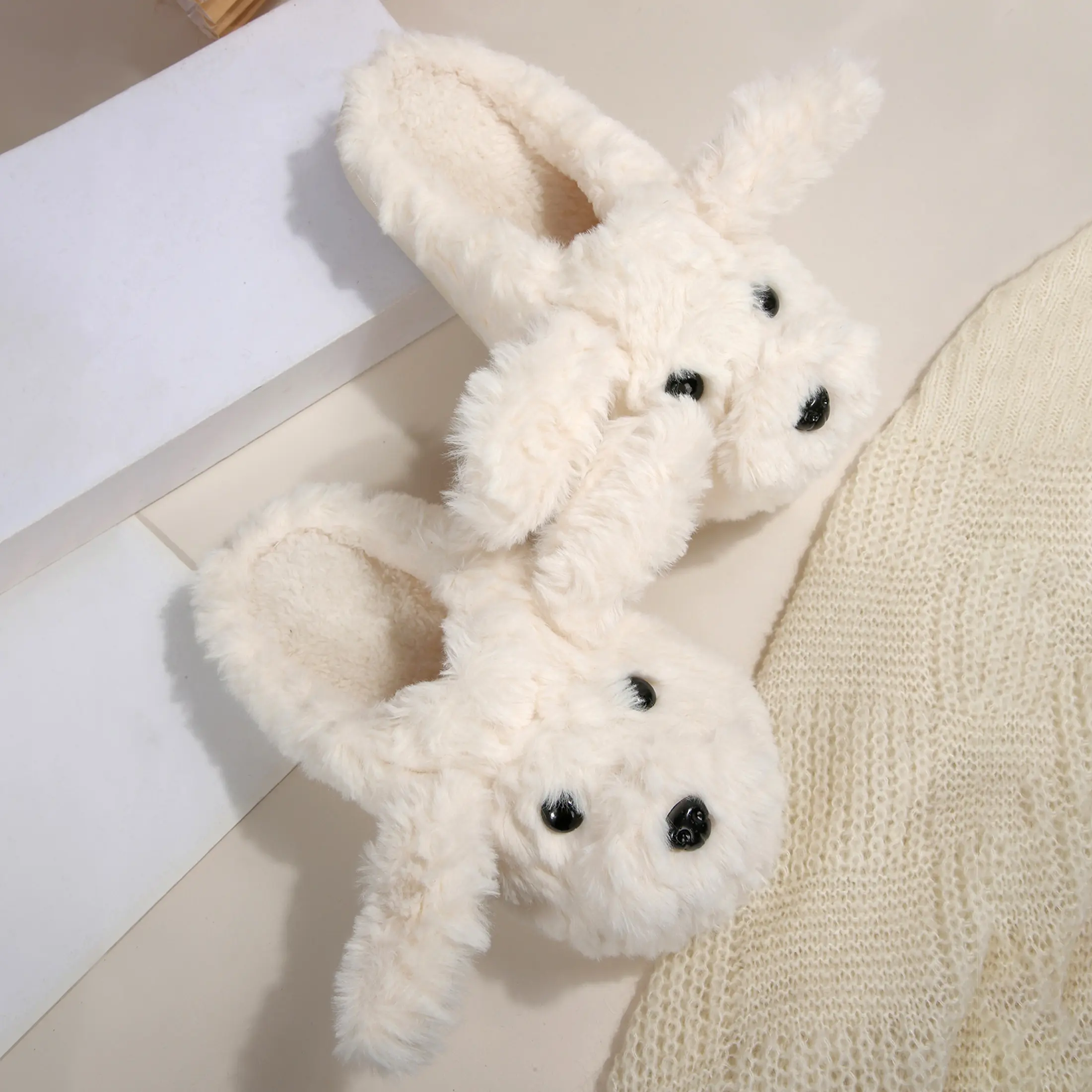 Women's Fluffy Puppy Slippers Cute Dog Shaped Plush Shoes, Warm Indoor House Slippers Indoor Outdoor Shoes