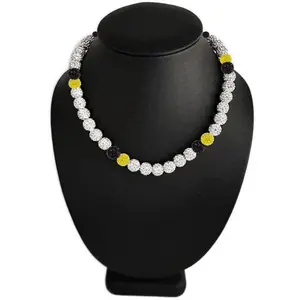 Iced Bling Disco Ball Rhinestone Crystal Bead Baseball Necklace Silver Snow Collection Black Yellow