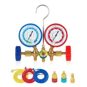 Motor Tech 5FT HVAC Gauges Fits for R134A R12, R22, R502, AC Gauge Set with Quick Couplers, Adapter for Car A/C System Automotive Air Conditioning Maintenance