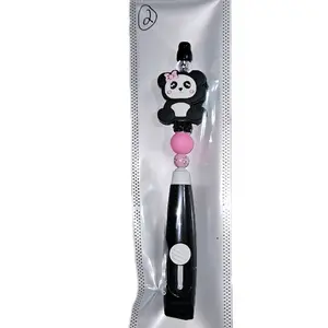 Beautiful Black Beaded Box Cutter with Pink Accent and Panda Bear Charm pens Retractable Utility
