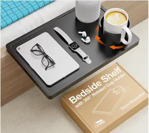 2-in-1 Bedside Shelf with 360°Rotated Cup Holder for Bunk Bed & Top Bunk, College Dorm Room Essentials, Clip On Nightstand, Floating Bed Side Table Tray Caddy Organizer, Dorm Room Decor