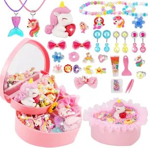 Unicorn & Mermaid & Princess Themed Jewelry Box, 33pcs/set Including Necklace, Bracelet, Ring, Earrings, Hair Clip, Pretend Play Toy for Girls