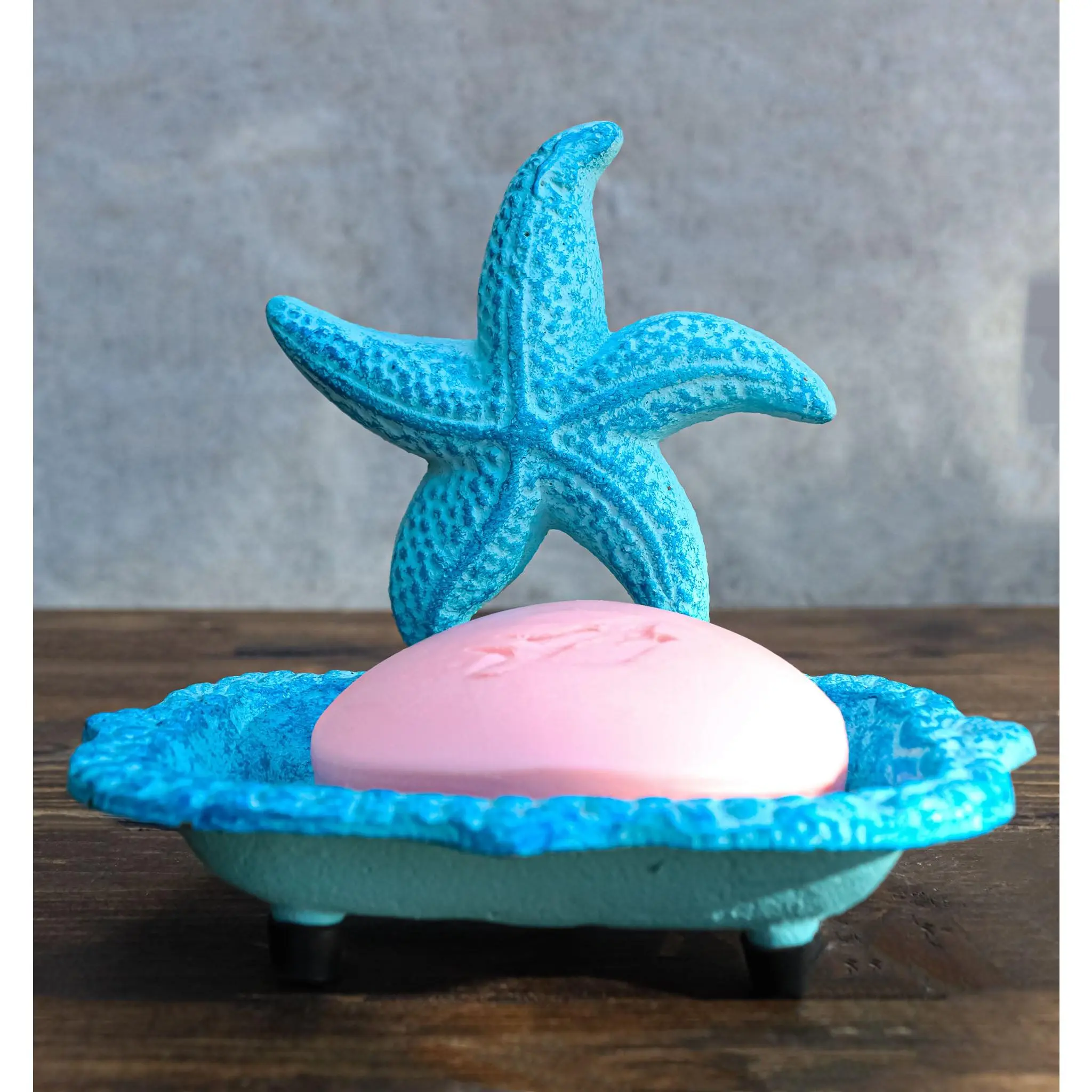 Cast Iron Blue Starfish Soap Dish Figurine - Bathroom Accessories, Holder, Tray for Marine Ocean Coastal Rustic Home Decor, Soap Dish Holder, Soap Tray