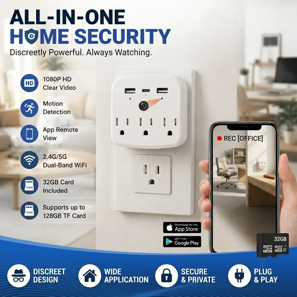 1080P Wall Outlet Hidden Camera - Dual-Band 2.4G/5GHz WiFi Plug Socket Nanny Cam with Smart Motion Detection, Remote Real-Time Stream, Home Security Monitoring & Protection Wifi Surveillance Camera Wifi Security Cameras Phone