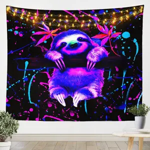 Feelyou Graffiti Sloth Artwork Tapestry - Colorful Cartoon Kawaii Animal Decor, Soft Lightweight Wall Mural, 59inWx59inL Home Supplies Room Blanket, Artwork Tapestries
