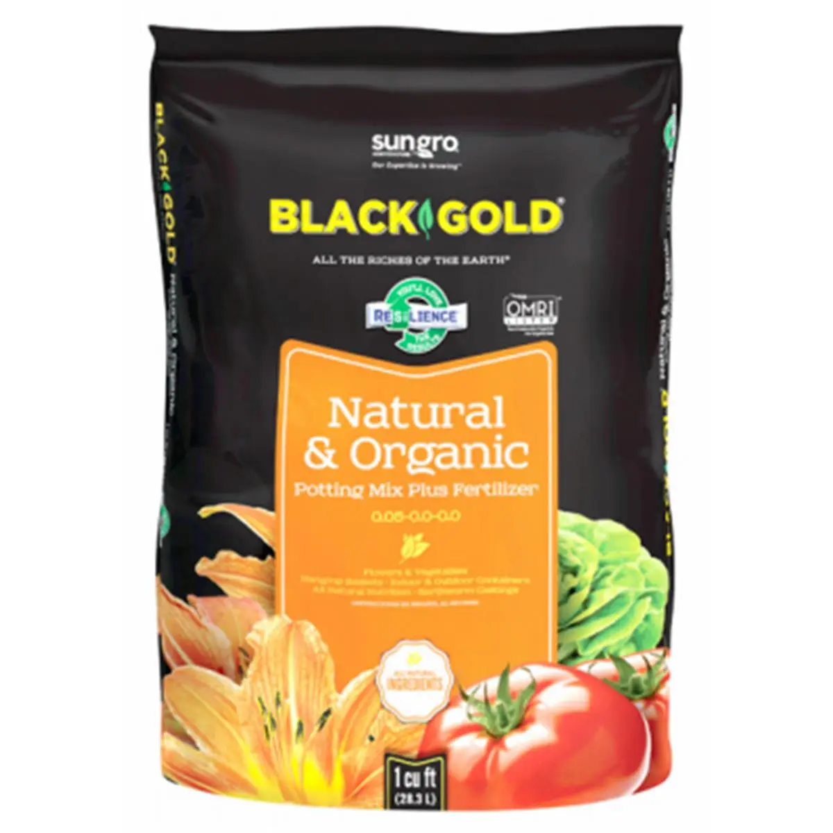 Sungro Horticulture Black Gold CUFT Natural & Organic Potting Soil Mix - Rich & Loamy Blend, Resilience-Infused, Silicon-Enriched, OMRI-Listed Garden Soil for Home Gardening, Organic Mix