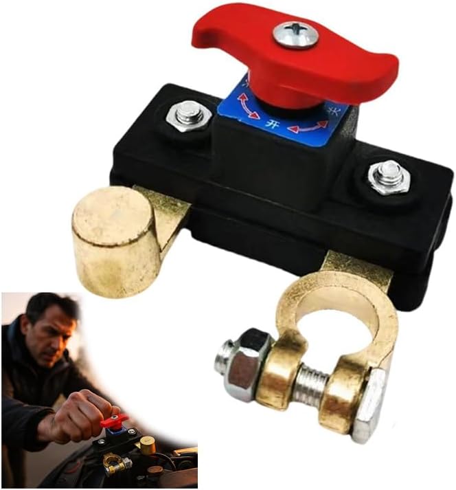 VAYWET Car Battery Power Cut-Off Switch Breaker, 12V/24V Universal Top Post Battery Quick Disconnect, Pure Copper Stable Transmission High Conductivity Disconnect Isolator Automatic Manual Circuit Leak Protector Flame-Retardant Cover for Car Truck Boat Rv