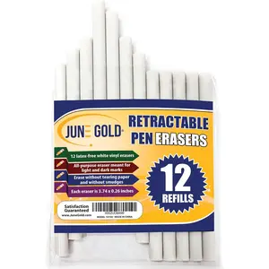 12 Pack of Retractable Pen Eraser Stick Refills - Latex-Free, White Vinyl, for Precision Erasing