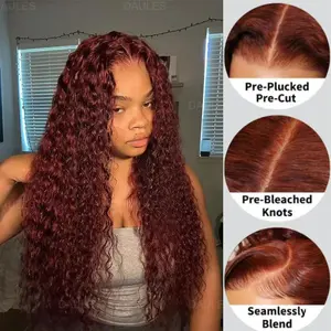 Daules Reddish Brown Water Wave Lace Front Wigs Human Hair Auburn Colored 13x4 Transparent Lace Frontal Wig for Black Women 180% Density lace front hair fashion frontal wig