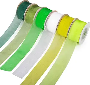 6 Roll Green Sheer Chiffon Ribbon Organza Ribbon for Gift Wrapping and Crafts (Green)