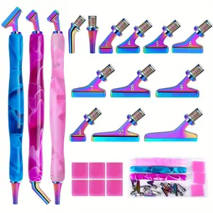 21pcs Diamond Art Painting Pen Metal Tips Kit 45°Stainless Screw Thread Tips Multi Placer Tips Diamond Art Painting Accessories 5D Diamond Art Painting Tools with 6 Clay