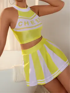 Women's Role Play Cheerleader Costume, Milk Silk Spliced Student Sport Style 2-Piece Lingerie Set, Wire-Free With Dress, Suitable For Private Parties  nap dress women's plus size clothing