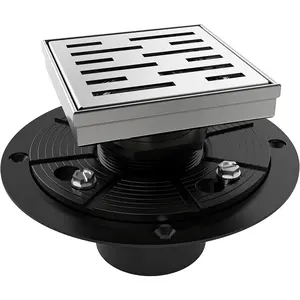 4 Inch Square Shower Drain Brushed Floor Drain with Flange Rainline  Cover Grate Removable SUS304 Stainless Steel Watermark&CUPC Certified Brushed