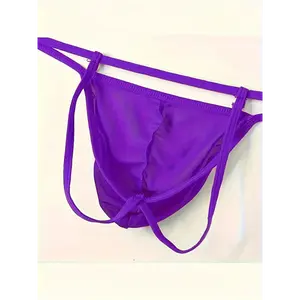 2-Pack Men's Ice Silky Underwear - Breathable Stretchy Thong with Front Hollow Crotch & Mesh Panels, Low-Rise Semi-Sheer G-String, Solid Red for Comfort & Style, Breathable Underwear | Minimalist Underwear | Ice Silky Fabric