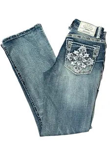 Women's Rhinestone Mid-rise Boot Cut Jeans - Answer Me