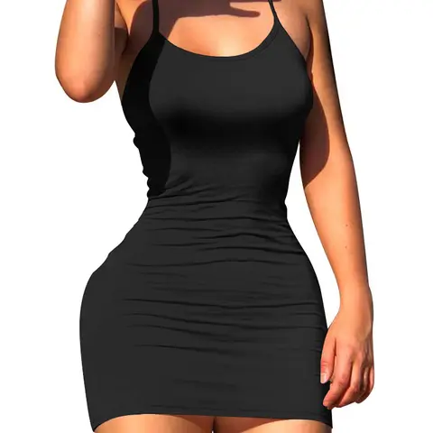 USBOUTIQUECHIC Women's Stretchy Sleeveless Bodycon Mini Dress, Womenswear, Polyester Soft Breathable Fabric, Casual Lounge Everyday Relaxed Fit