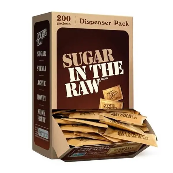 Sugar In The Raw, Turbinado Cane Sugar Packets, 200 Ct | Pure, All-Natural Turbinado Sugar, Non-GMO Project Verified, Kosher, Vegan and Gluten Free