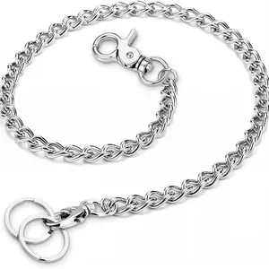 Wallet Chain, Anti-Lost Wallet Chains for Men/Women, Heavy Duty Long Jean Pocket Chain with 2 Keyrings for Jeans, Pants and keys - Silver