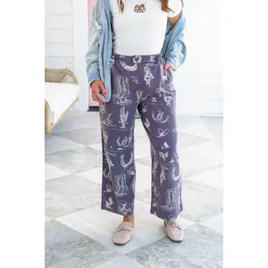 Western Print Wide Leg Pants
