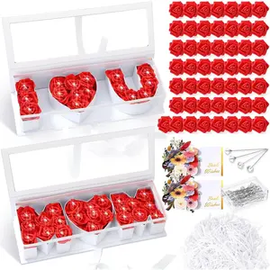 2 Set I Love You and Mom Letter Boxes Empty for Mothers Day DIY Fillable  Candy Flower  Packaging 17.52x6.1x3.82 Inch with 50 Roses 50 Bouquet Pins 2  Greeting Cards(White)