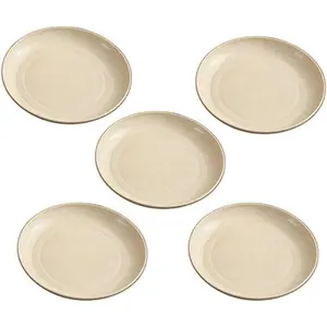 5 Pack Wheat Straw 6 Inch Plates, Small Dinner Plates, Round Dishes with Raised Edge,  Salad Plates set, Unbreakable Appetizer Dessert Serving Plates for Party (Beige)