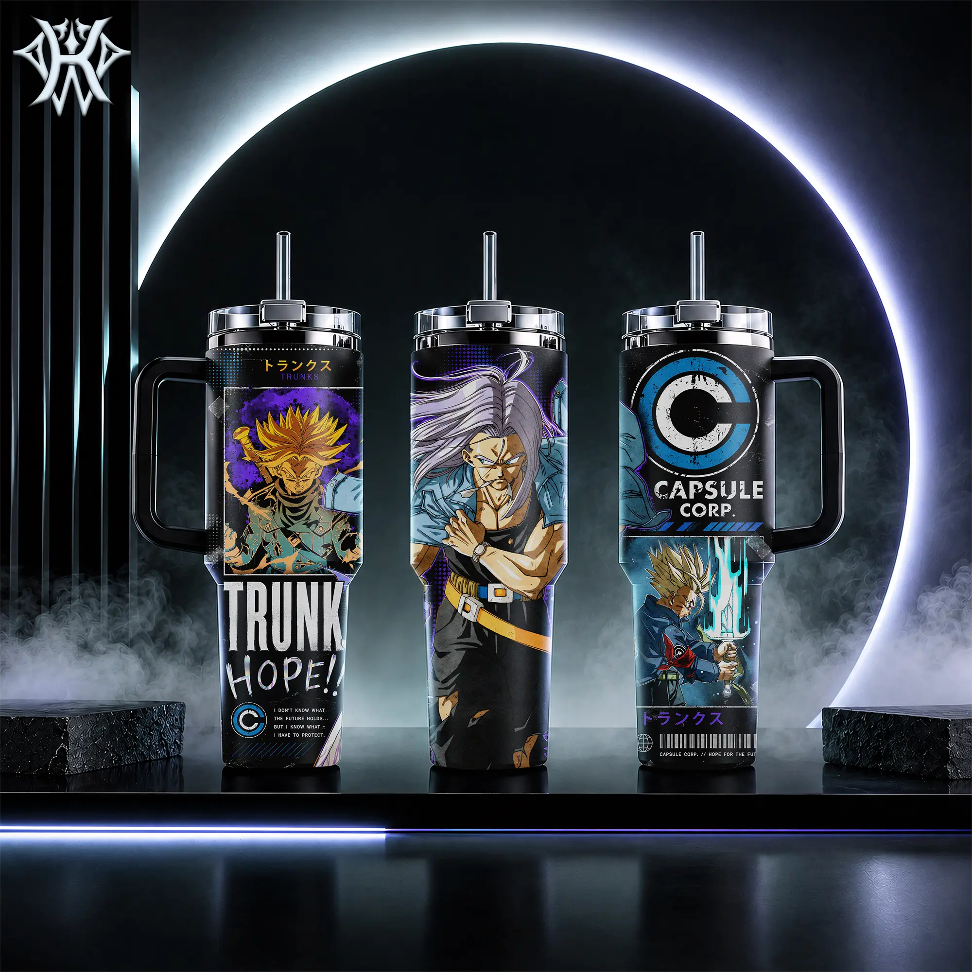 Future Trunks 40oz & 20oz Insulated Stainless Steel Tumbler with Lid and Straw, Capsule Corp Anime Merch, Travel Coffee Mug, Gift for Fans, Leakproof Keeps Cold and Hot Water Bottle