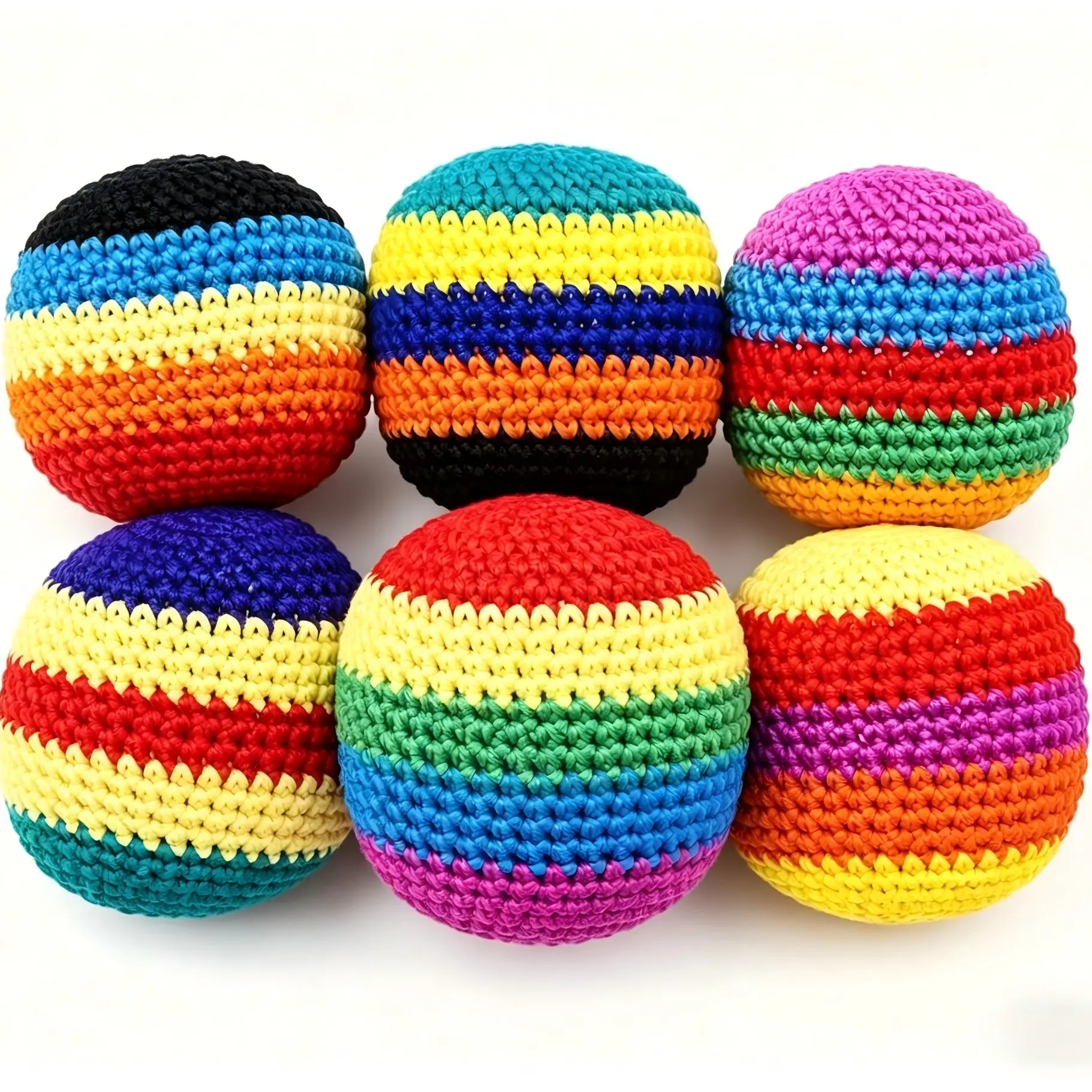 6 Pack Handmade Knitted Hacky Sack Set, Multicolored Crochet Juggling Balls, Durable Footbags for Beginners Adults, Outdoor Play Toy, Hand Crochet Design, Crochet Items
