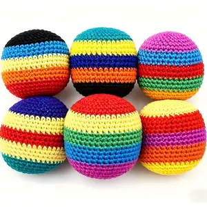 6 Pack Handmade Knitted Hacky Sack Set, Multicolored Crochet Juggling Balls, Durable Footbags for Beginners Adults, Outdoor Play Toy