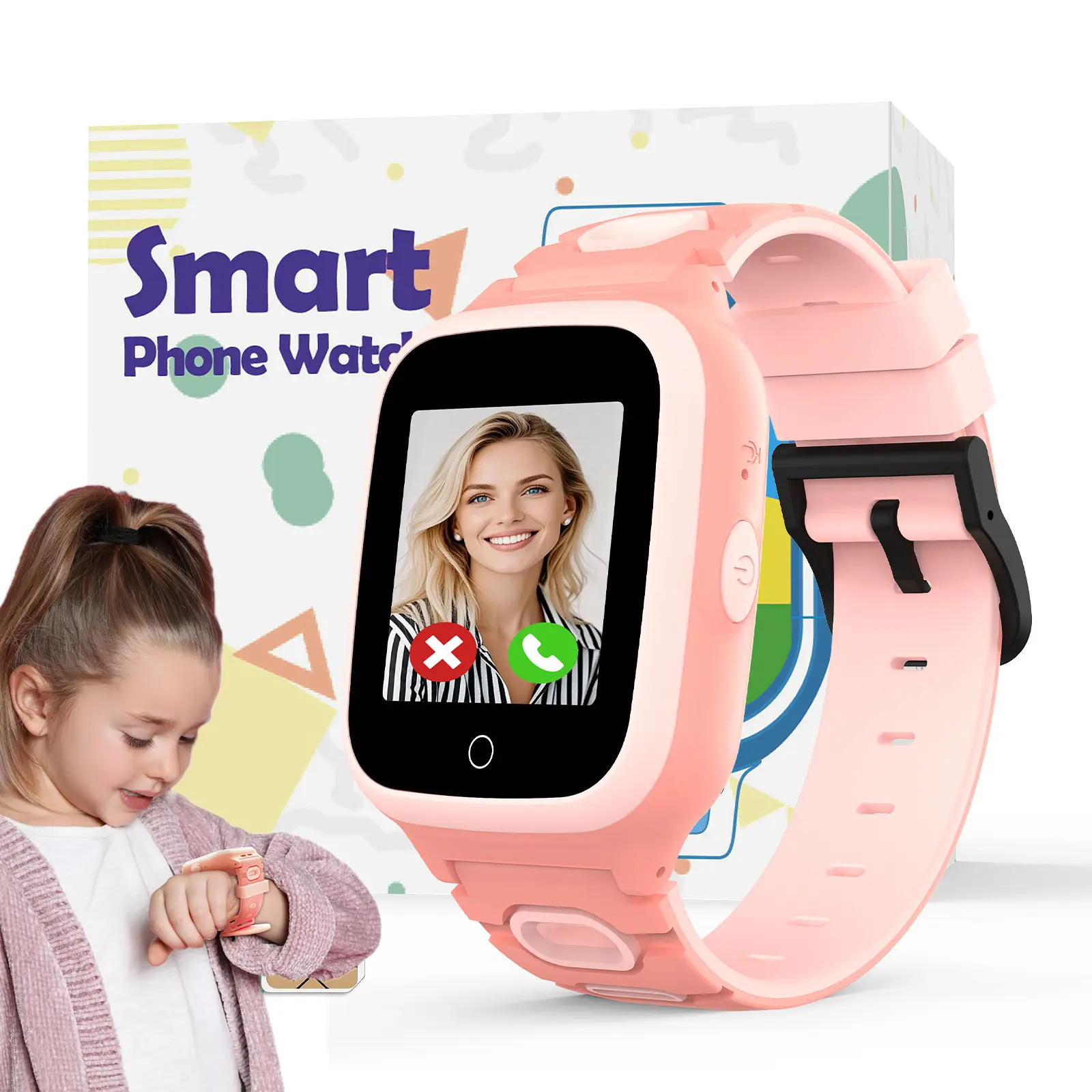 Kids Smart Watch, Smartwatch for Kid with SIM Card, Call, Video Call and GPS, Gift for Boys Girls Aged 3-12 (Pink)