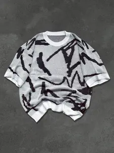 Y2K Street Style Round Neck Short Sleeve Sweater, Casual Loose Fit Knitwear for Fall Winter, Fashionable Daily Wear