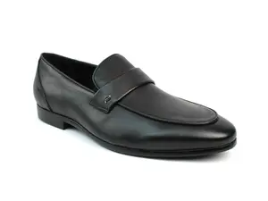 Genuine Leather Men's Black Round Toe Slip On Loafers Formal Dress Shoes AZARMAN